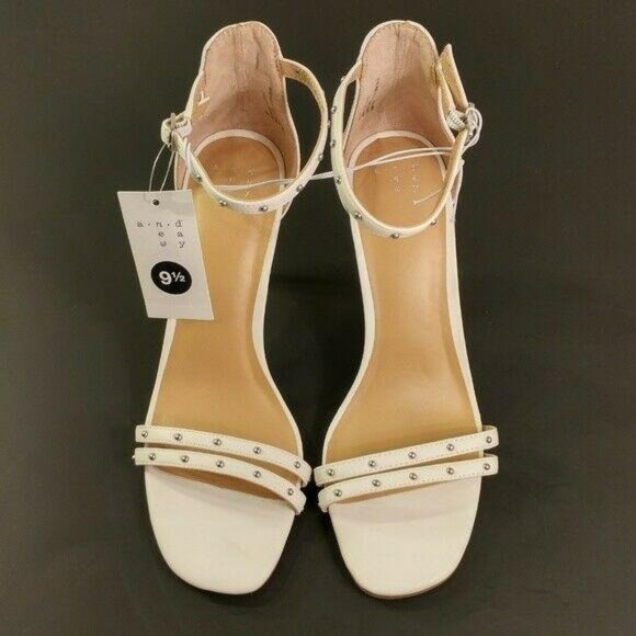 4" Enya Studded Barely There Heels Stiletto Pump Prom White Peep Toes Size 8.5 - Picture 5 of 6